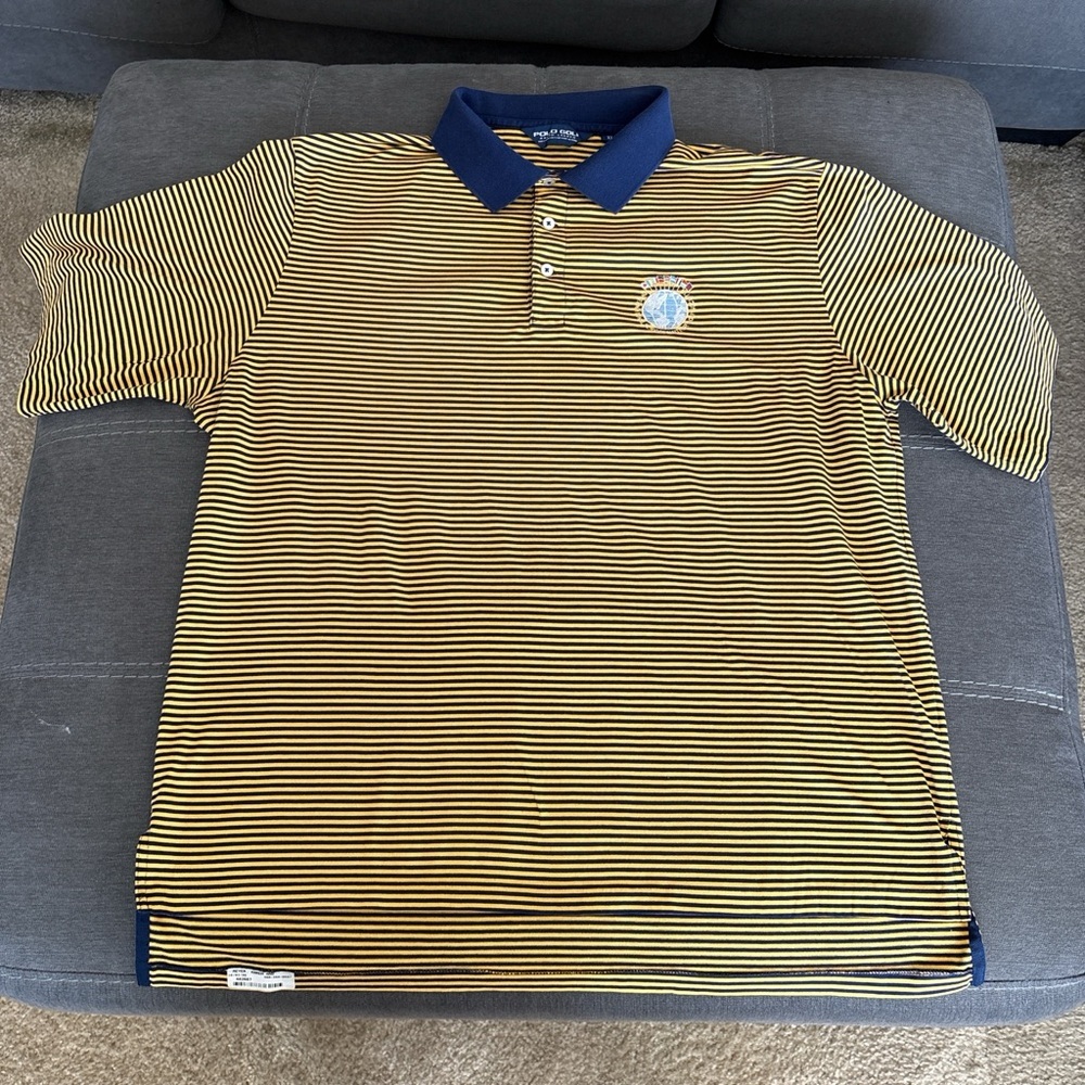 Polo Golf Ralph Lauren Blue and Yellow Striped cotton Polo with Logo. XL